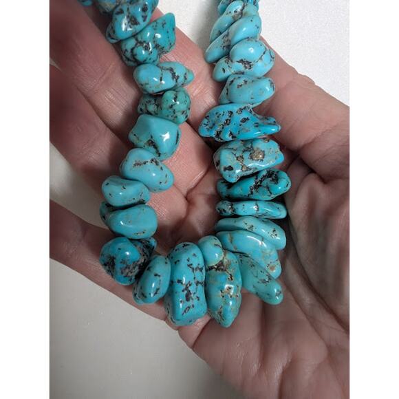 Vtg Native American Navajo Graduated Turquoise Nuggets Necklace 22" long BOHO - Picture 6 of 6